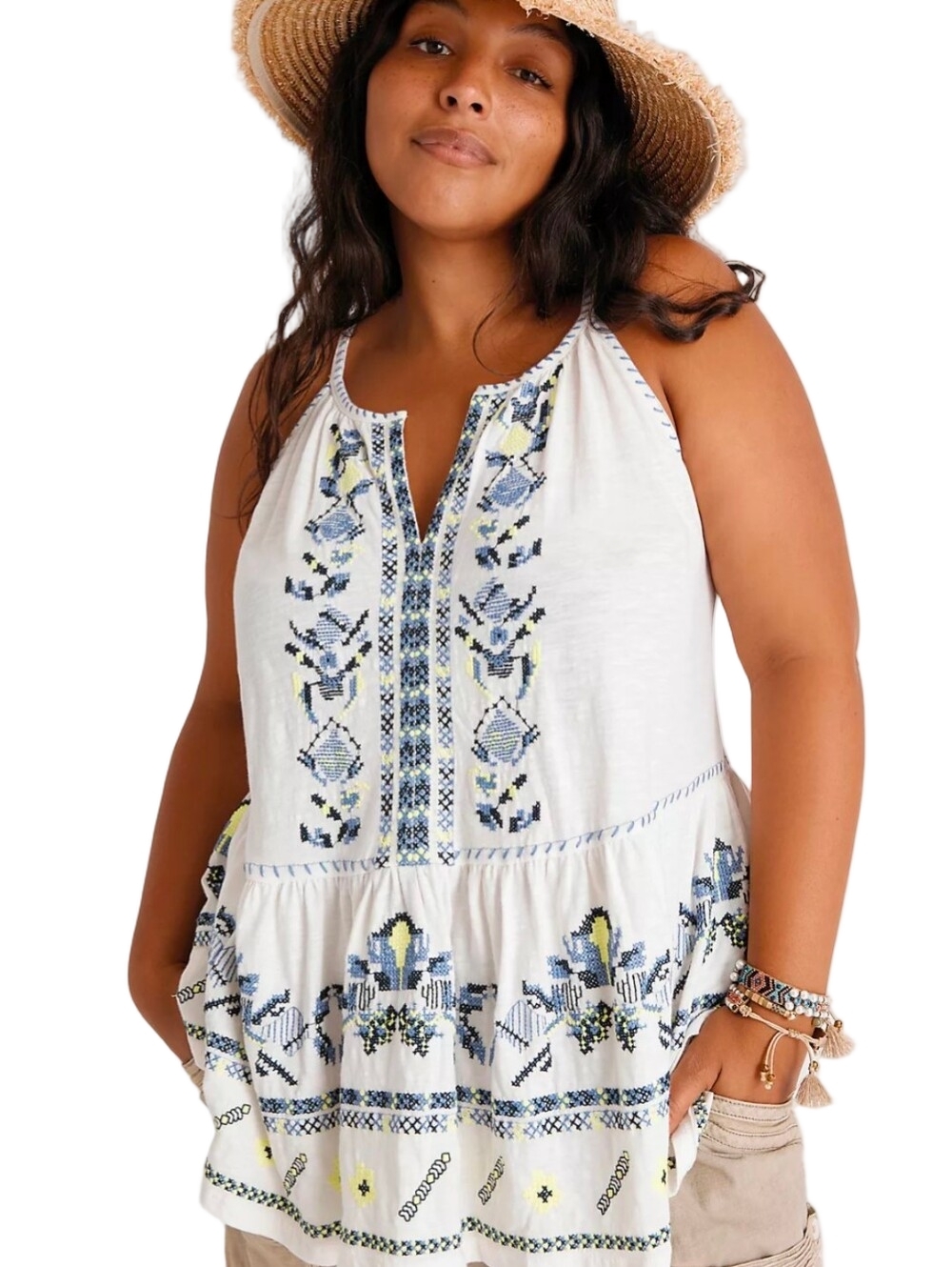 Maeve By Anthropologie Neela Embroidered Babydoll Top Size Medium